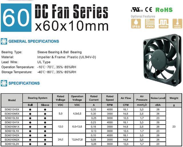 Alt view image 5 of 5 - 10 PCS 6cm cooling fan 60x10mm DC12V 0.15A 6010 2-wire 2-pin SXDOOL ultra-thin mute cooler