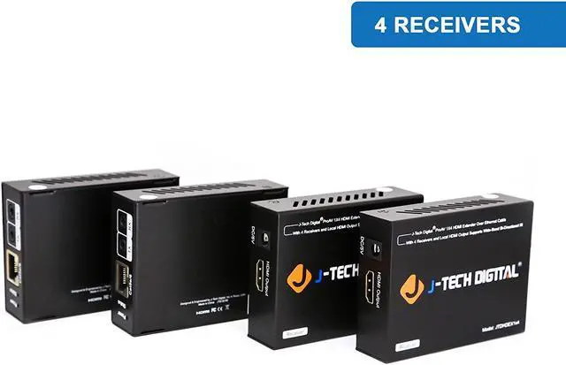 Alt view image 10 of 15 - J-Tech Digital 1x4 HDMI Extender Splitter Combo Over Cat5e/Cat6 cable up to 164 feet (50 meters) at 1080P with Local Loop out and Bi-directional IR control (JTDHDEX1x4)