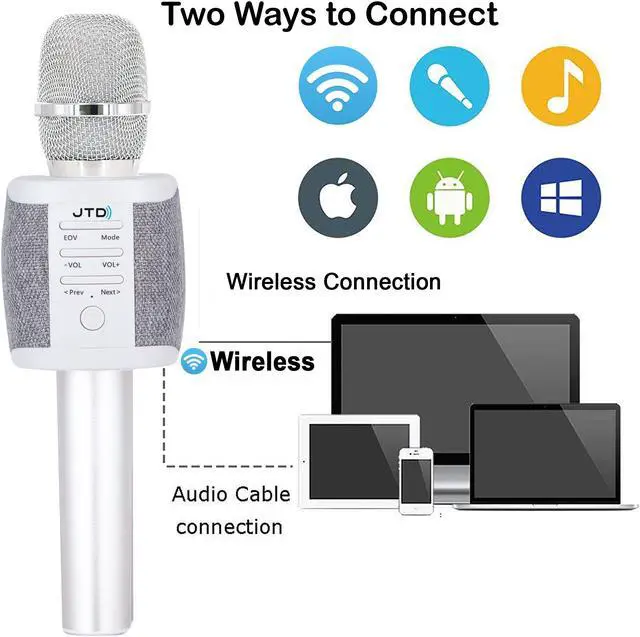Alt view image 4 of 6 - JTD Wireless Karaoke Microphone Speaker Recorder with 2x5W Dual Speakers, Sing Listen Record, Phone Tablet Computer 3.5mm MicroSD [JTD-008]