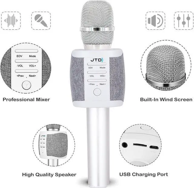 Alt view image 6 of 6 - JTD Wireless Karaoke Microphone Speaker Recorder with 2x5W Dual Speakers, Sing Listen Record, Phone Tablet Computer 3.5mm MicroSD [JTD-008]