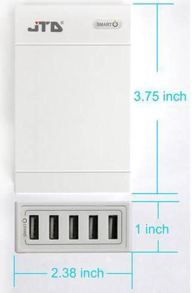 Alt view image 3 of 6 - JTD ® 40W (5V8A) 5-Port High Speed Desktop USB Wall Charger Quick Charge with SMART POWERTM Technology for iPhone, iPad Air 2, Samsung Galaxy S6 / S6 Edge, Nexus, HTC M9, Nokia and More (White)