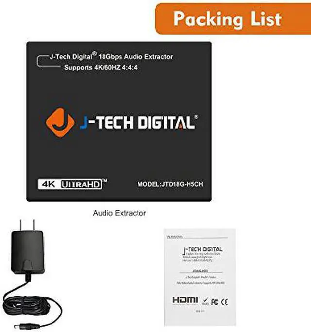 Alt view image 6 of 8 - J-Tech Digital 4K 60HZ HDMI Audio Extractor Converter SPDIF + 3.5MM Output Supports HDMI 2.0, 18Gpbs Bandwidth, HDCP 2.2, Dolby Digital/DTS Passthrough CEC, HDR10 [JTD18G-H5CH]