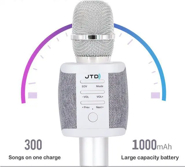 Alt view image 2 of 6 - JTD Wireless Karaoke Microphone Speaker Recorder with 2x5W Dual Speakers, Sing Listen Record, Phone Tablet Computer 3.5mm MicroSD [JTD-008]