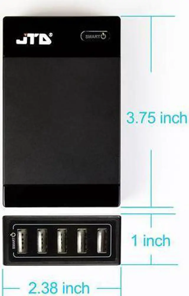 Alt view image 4 of 5 - JTD ® 40W (5V8A) 5-Port High Speed Desktop USB Wall Charger Quick Charge with SMART POWERTM Technology for iPhone, iPad Air 2, Samsung Galaxy S6 / S6 Edge, Nexus, HTC M9, Nokia and More (Black)