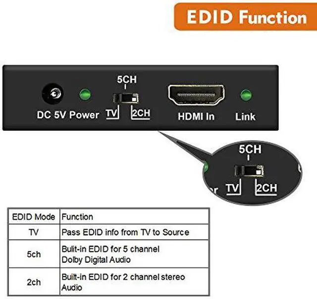 Alt view image 4 of 8 - J-Tech Digital 4K 60HZ HDMI Audio Extractor Converter SPDIF + 3.5MM Output Supports HDMI 2.0, 18Gpbs Bandwidth, HDCP 2.2, Dolby Digital/DTS Passthrough CEC, HDR10 [JTD18G-H5CH]