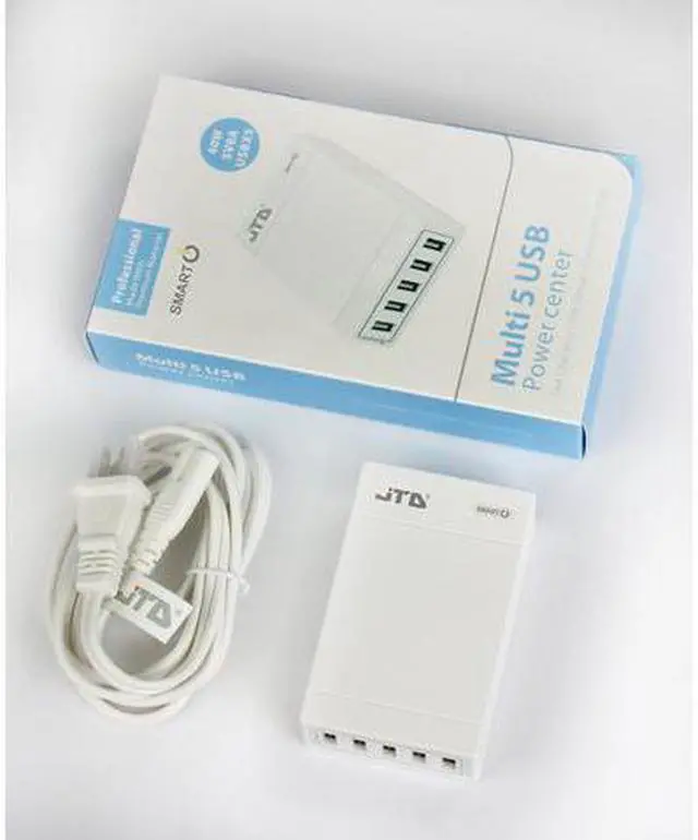 Alt view image 5 of 6 - JTD ® 40W (5V8A) 5-Port High Speed Desktop USB Wall Charger Quick Charge with SMART POWERTM Technology for iPhone, iPad Air 2, Samsung Galaxy S6 / S6 Edge, Nexus, HTC M9, Nokia and More (White)