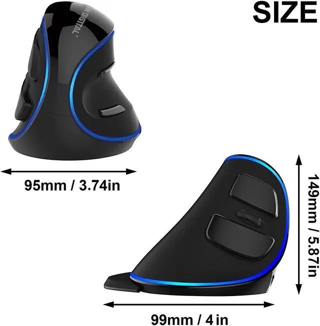 Alt view image 3 of 8 - J-Tech Digital Wired Ergonomic Vertical USB Mouse with Adjustable Sensitivity (600/1000/1600 DPI), Scroll Endurance, Removable Palm Rest & Thumb Buttons [V628]