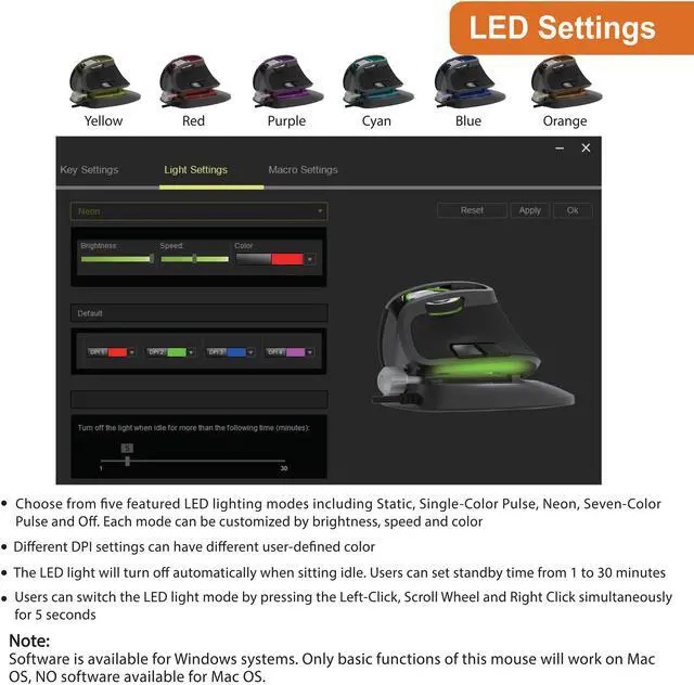 Alt view image 7 of 7 - J-Tech Digital Wired Ergonomic Mouse for Large Hands with Adjustable Angle Tilt, Chroma RGB Color LED, Vertical Gaming Mouse with 4 DPI Settings (800/1200/2000/4000) Scroll Endurance [V628X]
