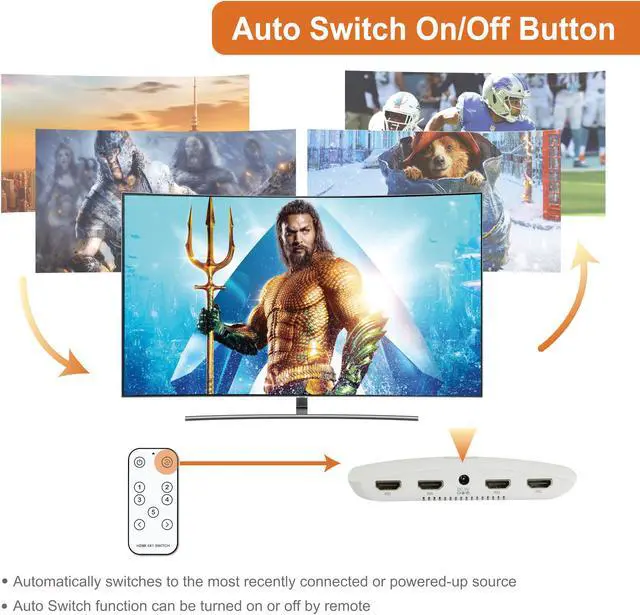 Alt view image 6 of 6 - J-Tech Digital HDMI Switch 5X1 HDMI2.0 4K@60Hz, HDCP 2.2, HDR, Dolby Vision, YUV 4:4:4 with remote control and auto-switching function with Control4 Driver Available [JTECH-18GSW5]