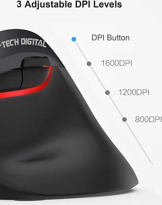 Alt view image 3 of 7 - J-Tech Digital Wireless Ergonomic Vertical Mouse with Nano Transceiver, 3 DPI, Windows Mac, Black [V628M-2.4G]