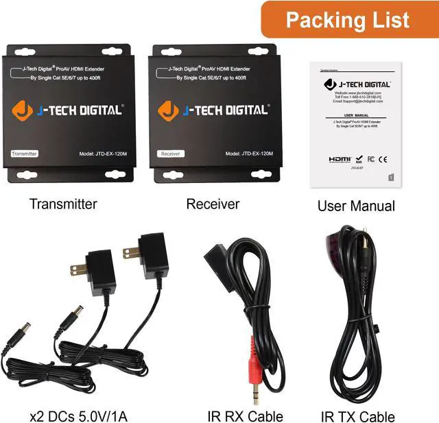 Alt view image 6 of 14 - J-Tech Digital ProAV HDMI Extender Over Single Cat5e/6 Cable TCP/IP 1080p IR Remote - Up to 400' [JTD-EX-120M]