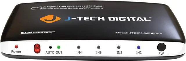 Main image of J-Tech Digital 4K@30HZ 4-Port HDMI Switch with PIP, IR, HDCP1.4 Wireless Remote Control, and Auto Switch ON/OFF Functions with Control4 Driver Available