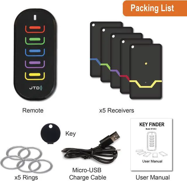 Alt view image 5 of 7 - JTD Rechargeable Key Finder, Wireless RF Item Locator, Remote Control Tracker for Keys Phones Pet Collars Remote Controls Luggage [KF-05-C]