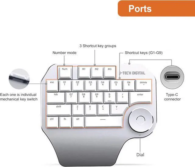 Alt view image 3 of 7 - J-Tech Digital Mechanical Designer Keyboard (K610) (White Keyboard)