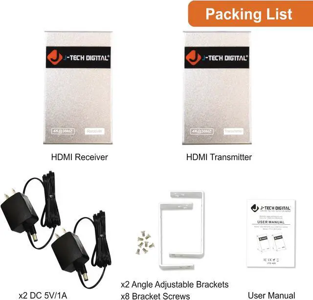 Alt view image 7 of 7 - J-Tech Digital Wireless HDMI Extender Zero Latency 30M (100ft) 4K@30Hz HDCP 1.4 with CEC Function for Gaming, Live TV and Desktop Computer [JTECH-WEX-60GA]