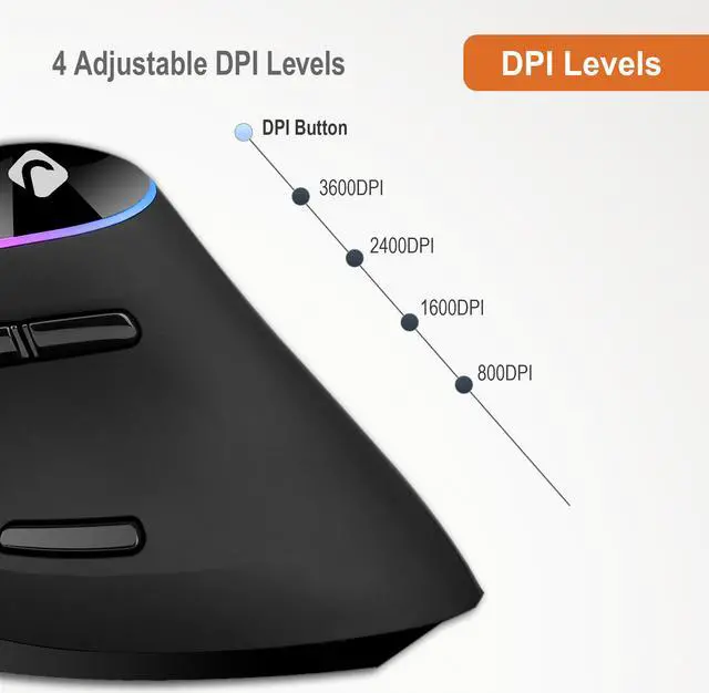 Alt view image 7 of 7 - J-Tech Digital Ergonomic USB Wired Vertical Mouse, 800 / 1600 / 2400 / 3600 DPI, 7 Buttons for Laptop, Desktop, PC, MacBook - [V638R]