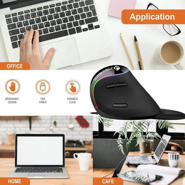 Alt view image 6 of 7 - J-Tech Digital Ergonomic USB Wired Vertical Mouse, 800 / 1600 / 2400 / 3600 DPI, 7 Buttons for Laptop, Desktop, PC, MacBook - [V638R]
