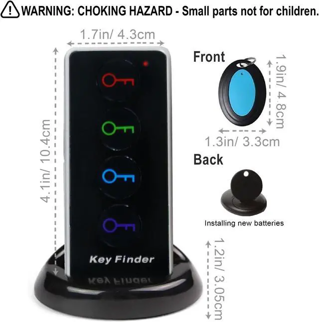 Alt view image 2 of 7 - JTD Key Finder RF Item Locator with 1 Transmitter and 4 Receivers, 130ft Range Wireless Item Tracker Support Remote Control LED Flashlight Function for Finding Phone, Wallet and Keys [JTD-KF4B]