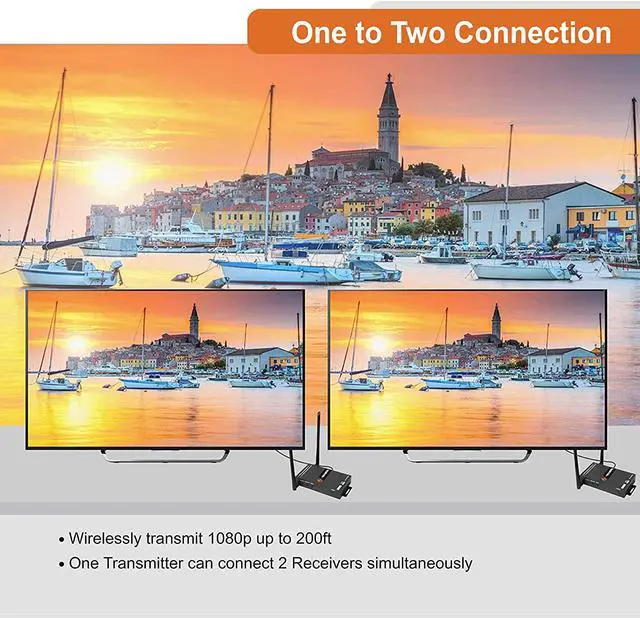 Alt view image 5 of 8 - J-Tech Digital FHD 1X2 Wireless HDMI Extender 200' Dual Antenna Supporting Full HD 1080p with HDMI Loop Output IR Passthrough [JTECH-WEX200V3]