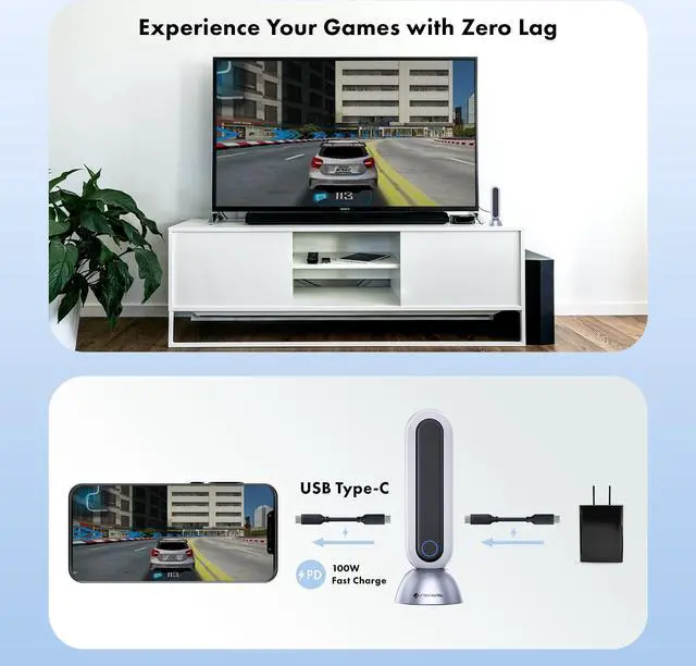 Alt view image 6 of 7 - J-Tech Digital 4k Wireless HDMI Extender USB-C Transmitter + Receiver Kit  4K 30Hz 1080p 120Hz up to 80ft Zero Latency w/ USB Fast Charging [JTECH-W6]