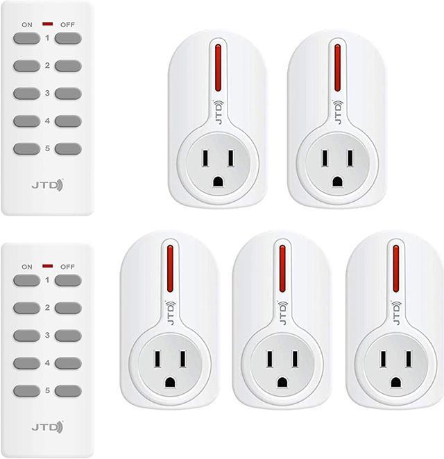 JTD 1 Pack Energy Saving Auto-programmable Wireless Remote Control Electrical Outlet Switch Outlet Plug Switch with Remotes for