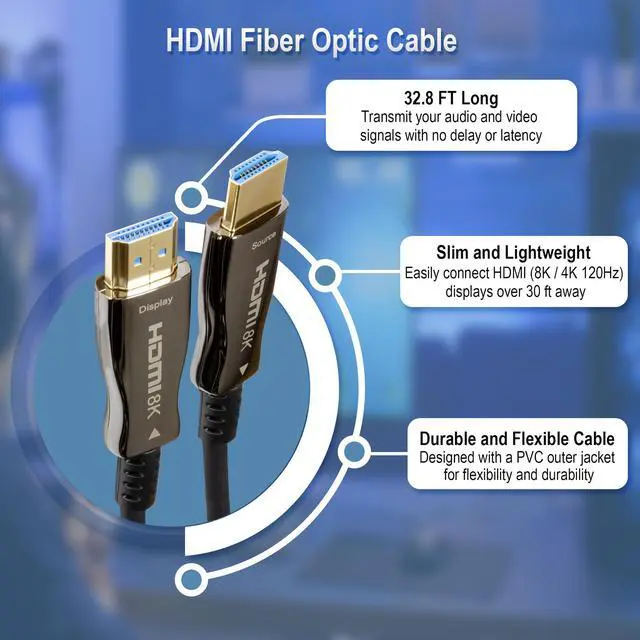 Alt view image 4 of 8 - 8K HDMI 2.1 Fiber Cable 10M 32.8 FT| J-Tech Digital Ultra High Speed 48 Gbps 4K @ 120Hz | 8K @ 60Hz Compatible with PS5 XBOX ROKU [JTECH-FCAB108K]