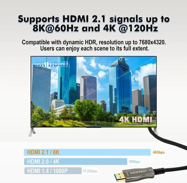 Alt view image 7 of 8 - 8K HDMI 2.1 Fiber Cable 10M 32.8 FT| J-Tech Digital Ultra High Speed 48 Gbps 4K @ 120Hz | 8K @ 60Hz Compatible with PS5 XBOX ROKU [JTECH-FCAB108K]
