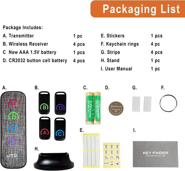 Alt view image 7 of 7 - Wireless RF Key Finder Locator (1 Transmitter + 4 Receivers) (JTDKF4F)