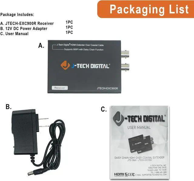 Alt view image 3 of 4 - J-Tech Digital JTECH-EXC900R 1080p HDMI over Coax Extender Receiver Only RG6 RG7 RG11