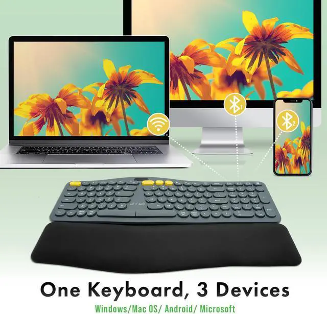 Alt view image 4 of 6 - Wireless Ergonomic Split Keyboard w/ Display Screen, Rechargeable Battery, Removable Wrist Rest | Supports Multi-Device, 12 Multimedia Keys Compatible with Windows/Mac/iPad by J-Tech Digital