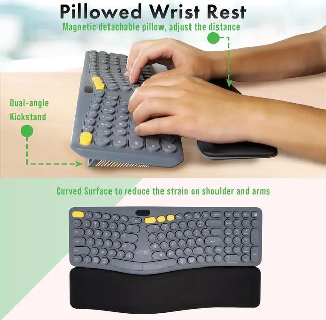 Alt view image 3 of 6 - Wireless Ergonomic Split Keyboard w/ Display Screen, Rechargeable Battery, Removable Wrist Rest | Supports Multi-Device, 12 Multimedia Keys Compatible with Windows/Mac/iPad by J-Tech Digital