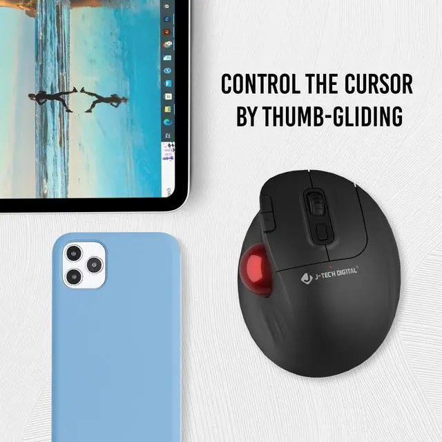 Alt view image 4 of 8 - Wireless Trackball Ergonomic Mouse w/ Free & Easy Thumb Control | DPI Adjustment, Precision Tracking, Multi-System Compatibility with PC, Laptop, Windows, Mac by J-Tech Digital