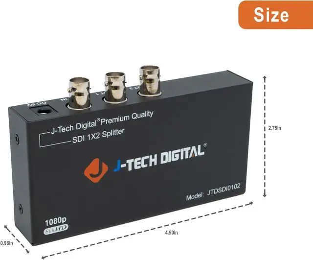Alt view image 2 of 5 - J-Tech Digital Premium Quality SDI Splitter 1x2 Supports SD-SDI, HD-SDI, 3G-SDI up to 1320 Ft (1 Input and 2 outputs)