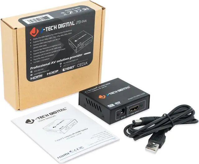 Alt view image 7 of 7 - J-Tech Digital JTD-MINI-1x2SP 2 Port 1X2 Powered Hdmi Super Mini Splitter for Full Hd 1080P with 3D Capability