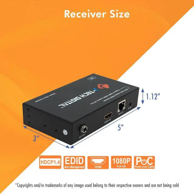 Alt view image 3 of 7 - HDMI Extender 1080P 60Hz over Single Cat5e/6 up to 328ft (100m) | One to Many Setup Over LAN, H.265 Encoding, Low Bandwidth by J-Tech Digital [JTECH-EX100M2R] (RX Only]