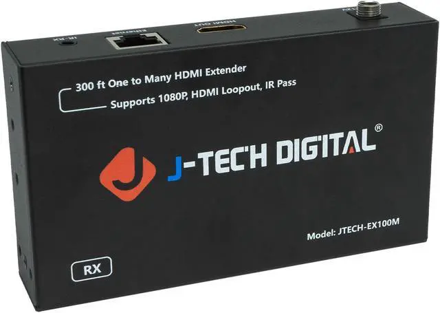 Main image of HDMI Extender 1080P 60Hz over Single Cat5e/6 up to 328ft (100m) | One to Many Setup Over LAN, H.265 Encoding, Low Bandwidth by J-Tech Digital [JTECH-EX100M2R] (RX Only]