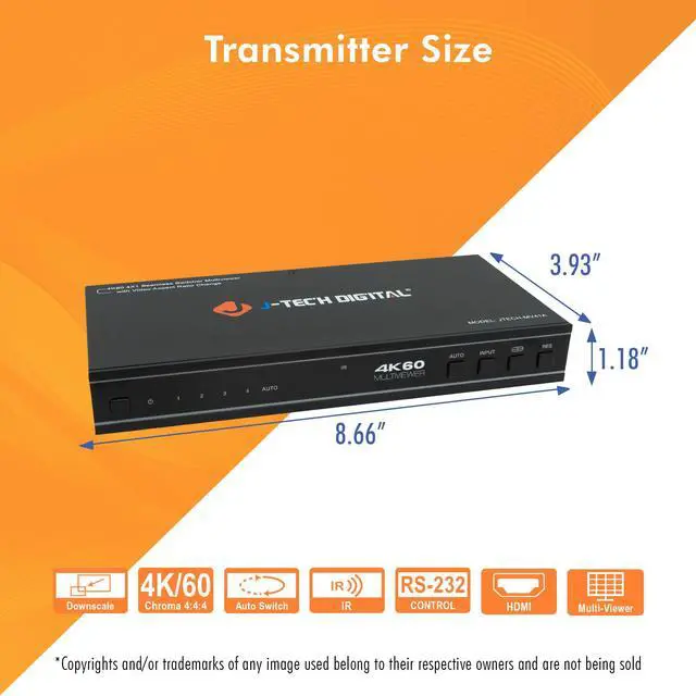 Alt view image 4 of 8 - 4x1 HDMI Multi-viewer & Seamless Switcher 4K 60Hz | 4 In 1 Out w/ 8 Display Modes, Audio Extract, Aspect Ratio Change, OSD, PiP, PBP, Quad Viewing by J-Tech Digital [JTECH-MV41A]