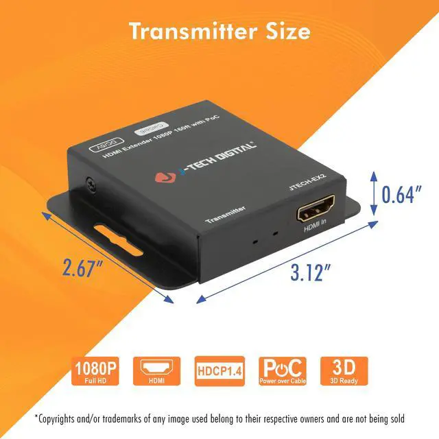 Alt view image 6 of 8 - HDMI Extender 1080P 60Hz Over Single CAT5E/6 Up To 160ft. | Supports PoC (Power Over Cable), 3D, Deep Color, Digital Audio, Zero Signal Loss by J-Tech Digital [JTECH-EX2]