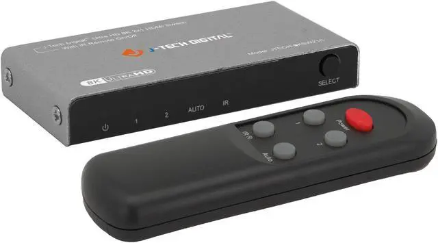 Main image of 8K 2x1 HDMI Switch 2 Inputs 1 Output | 8K 60Hz, 4K 120Hz, 1080P 240Hz | Compatible w/ HDR & Dolby Vision | Supports IR Remote, Auto Switch, ALLM, VRR, QFT by J-Tech Digital [JTECH-8KSW21C]