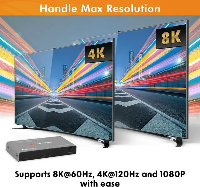 Alt view image 5 of 7 - 8K 2x1 HDMI Switch 2 Inputs 1 Output | 8K 60Hz, 4K 120Hz, 1080P 240Hz | Compatible w/ HDR & Dolby Vision | Supports IR Remote, Auto Switch, ALLM, VRR, QFT by J-Tech Digital [JTECH-8KSW21C]