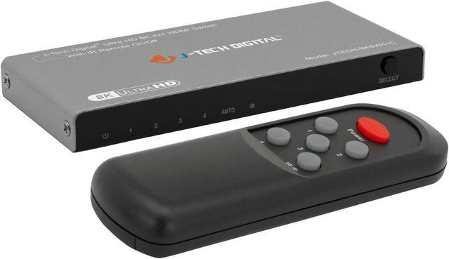 8K 60Hz 4 Inputs 1 Output HDMI Switch w/ IR Wireless Remote - J-Tech Digital