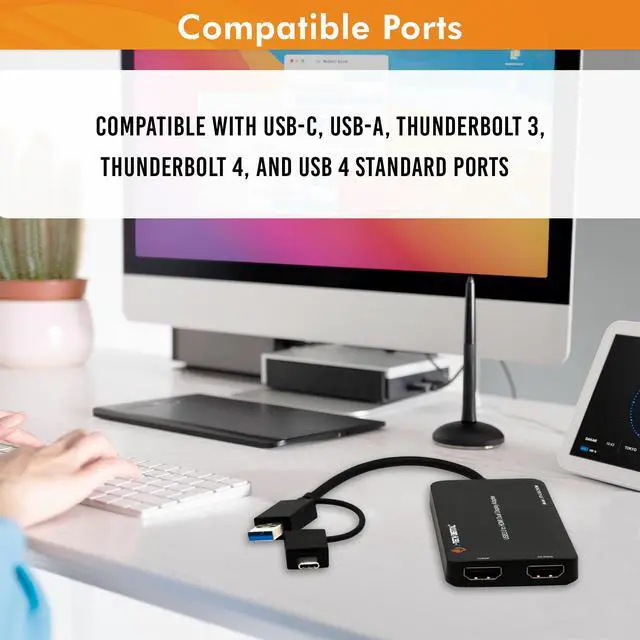 Alt view image 3 of 8 - USB 3.0 (Type A/C) to Dual HDMI 4K 30Hz & 108P 60Hz Display Adapter | Features USB-A or USB-C Inputs, USB Powered, Mirror, Extend, Rotation, Clamshell Modes by J-Tech Digital [JTD-USB-2HDMI]