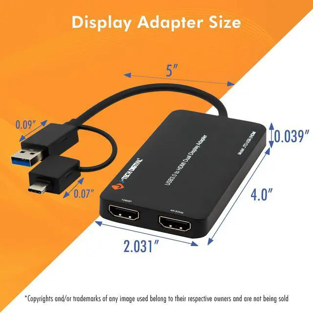 Alt view image 5 of 8 - USB 3.0 (Type A/C) to Dual HDMI 4K 30Hz & 108P 60Hz Display Adapter | Features USB-A or USB-C Inputs, USB Powered, Mirror, Extend, Rotation, Clamshell Modes by J-Tech Digital [JTD-USB-2HDMI]