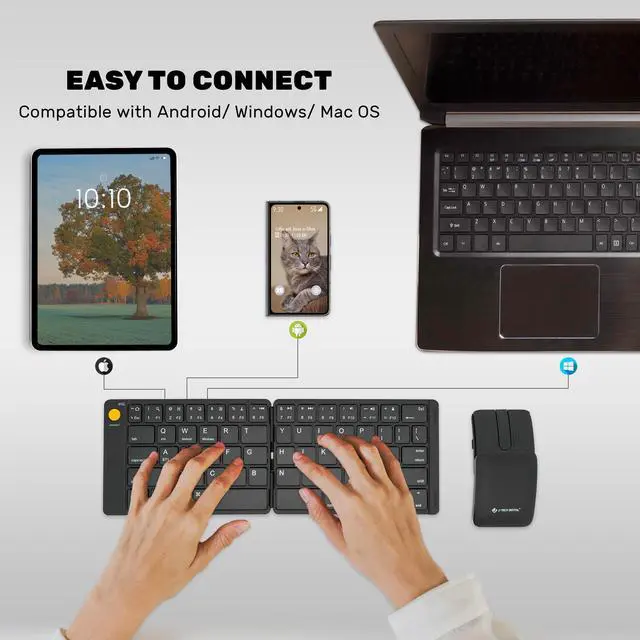 Alt view image 2 of 7 - Wireless Keyboard and Mouse Combo | Foldable Bluetooth Multi-Device Keyboard | Sliding Mouse 2-in-1 with Laser Pointer and Remote Clicker | Protective Leather Case Holder by J-Tech Digital JTD-KMP-FS