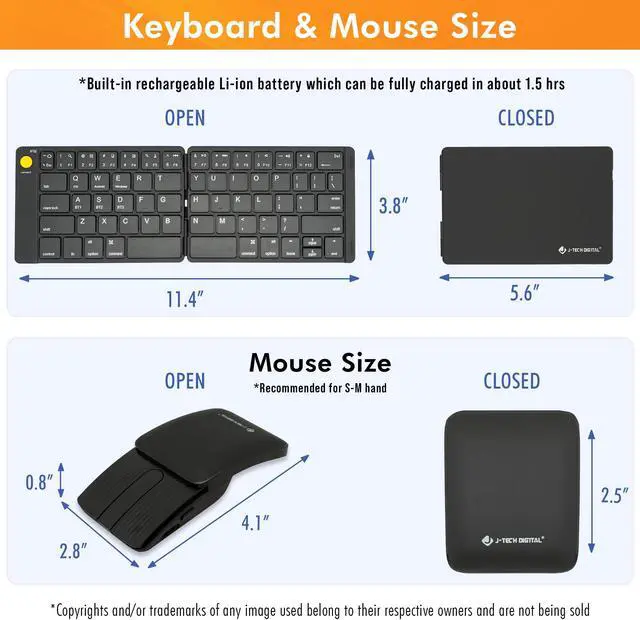 Alt view image 5 of 7 - Wireless Keyboard and Mouse Combo | Foldable Bluetooth Multi-Device Keyboard | Sliding Mouse 2-in-1 with Laser Pointer and Remote Clicker | Protective Leather Case Holder by J-Tech Digital JTD-KMP-FS