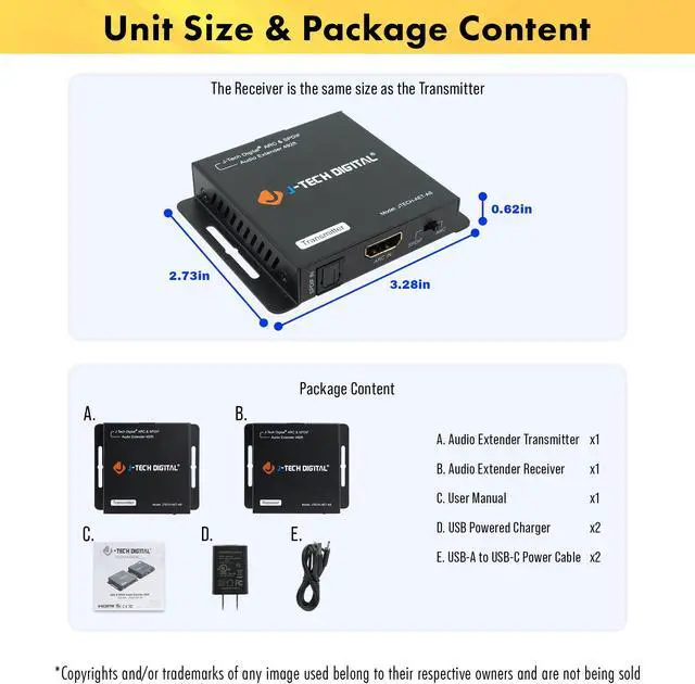 Alt view image 7 of 8 - HDMI ARC & SPDIF Optical Digital Audio Extender Over Single CAT5e/ CAT6 Ethernet Cable Up To 492ft. w/ CEC, Dolby Digital, DTS, PCM by J-Tech Digital [JTECH-AET-AS]