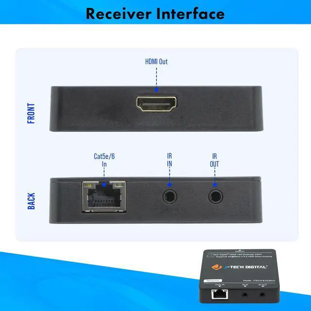 Alt view image 4 of 7 - HDMI Extender 4K 60Hz Over Cat5e/6 Ethernet Cable Up To 230ft. Supports 4K Downscale HDMI Loop Out PoC HDR Bi-Directional IR by J-Tech Digital [JTECH-EX230V2]