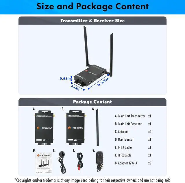 Alt view image 7 of 8 - Wireless HDMI Transmitter and Receiver 4K 60Hz Up To 196ft. w/ Low Latency HDMI Loop Output SSID Pairing Channel Change IR Passthrough by J-Tech Digital [JTECH-WEX4K-50]