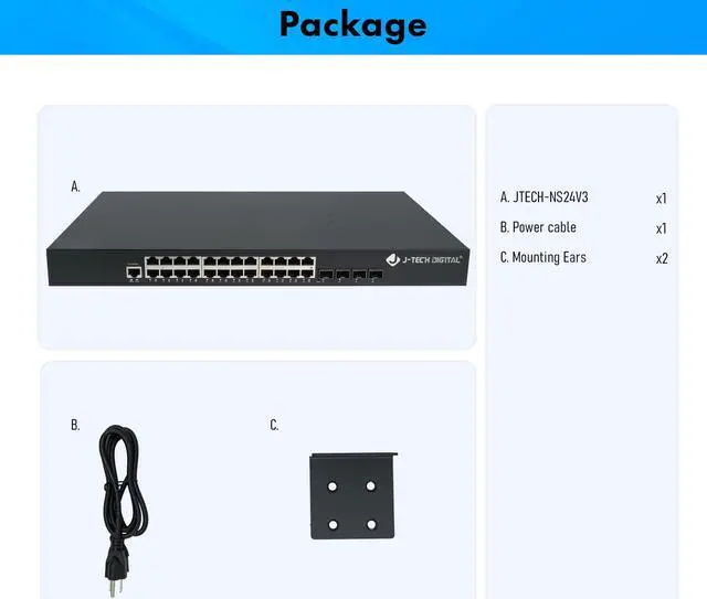 Alt view image 6 of 6 - J-Tech Digital 24 Port Gigabit Ethernet Switch for AV over IP HDMI Extender Matrix Switch Function w/ 4 x SPF+ Ports Web Management Desktop or Rackmount [JTECH-NS24V3]