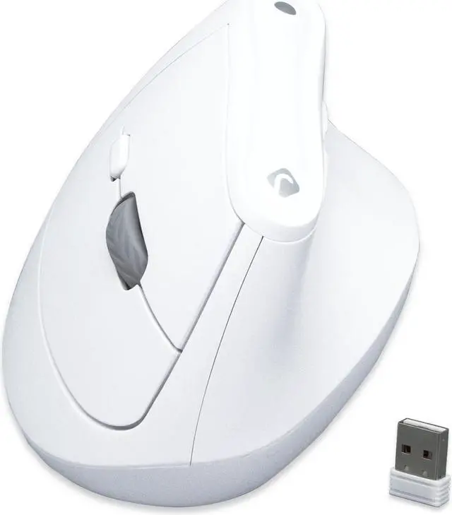 Main image of J-Tech Digital Wireless Mouse, Vertical Ergonomic Mouse with 2.4G Wireless & Bluetooth for 3 Multi-Device Function, Adjustable DPI Modes, Compatible with PC, Mac, Laptop - White